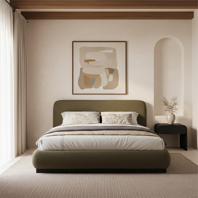 Meridian Furniture Rigby Olive Boucle Fabric Queen Bed