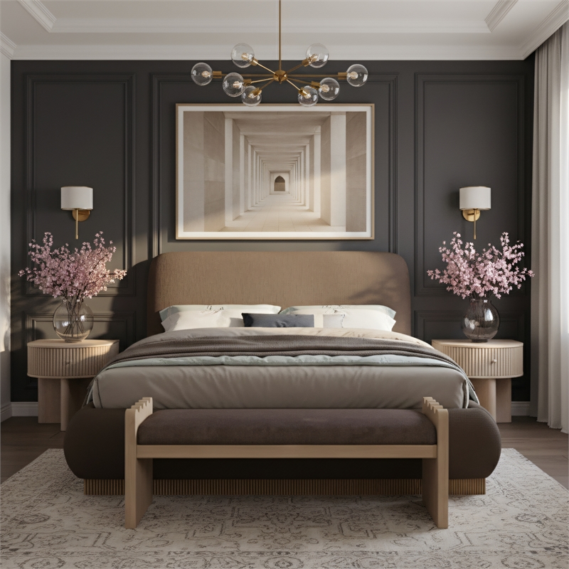 Meridian Furniture Rigby Brown Linen Textured Fabric King Bed