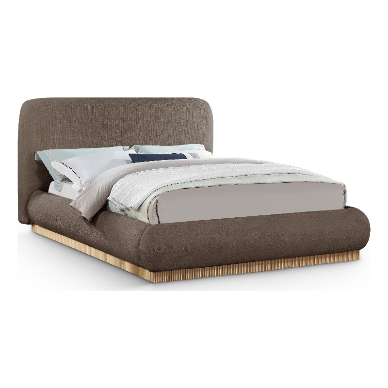 Meridian Furniture Rigby Brown Linen Textured Fabric Queen Bed