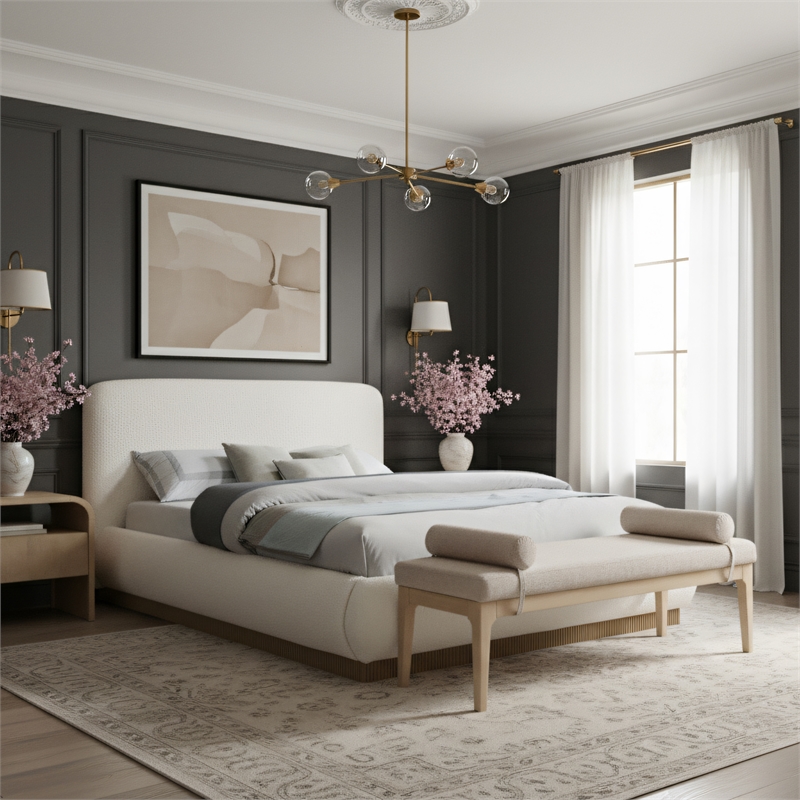 Meridian Furniture Rigby Cream Linen Textured Fabric King Bed