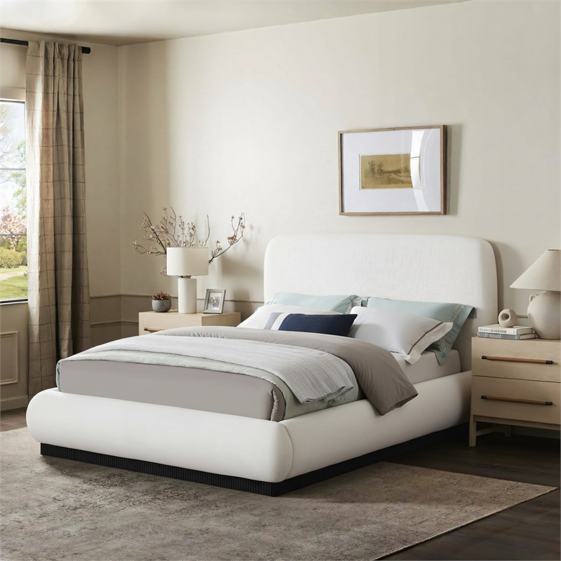 Meridian Furniture Rigby Cream Linen Textured Fabric Queen Bed