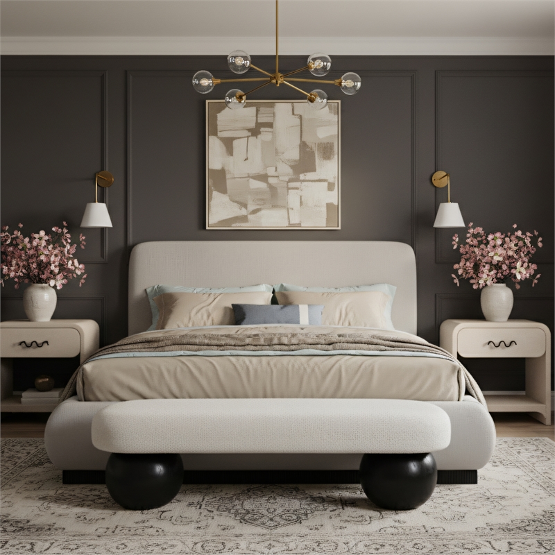 Meridian Furniture Rigby Grey Linen Textured Fabric King Bed