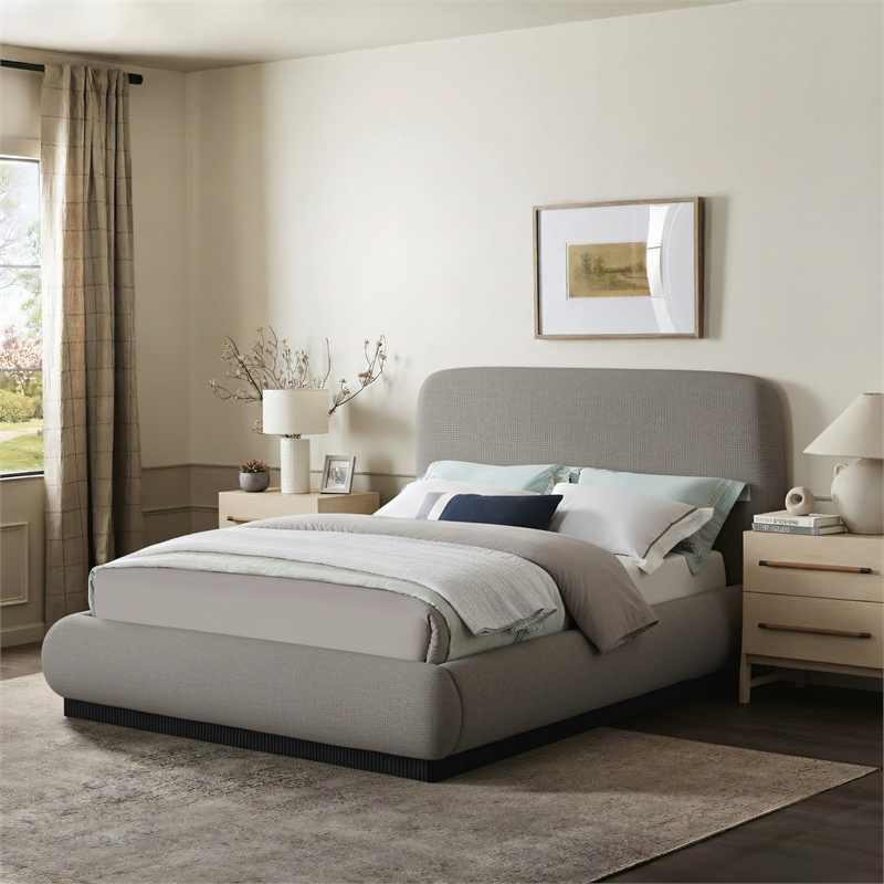 Meridian Furniture Rigby Grey Linen Textured Fabric Queen Bed