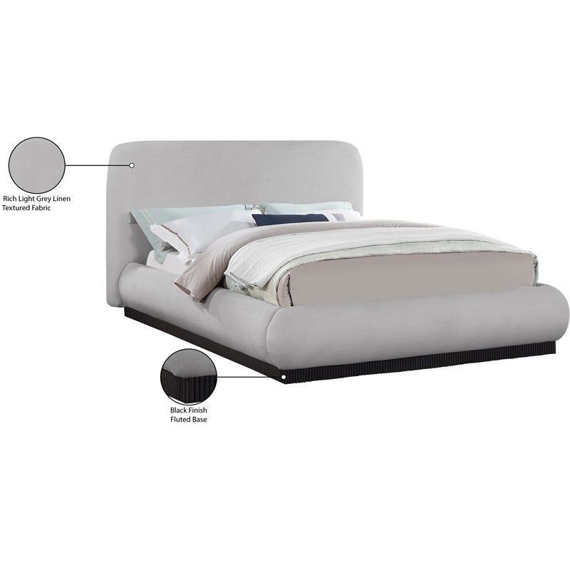 Meridian Furniture Rigby Grey Linen Textured Fabric Queen Bed