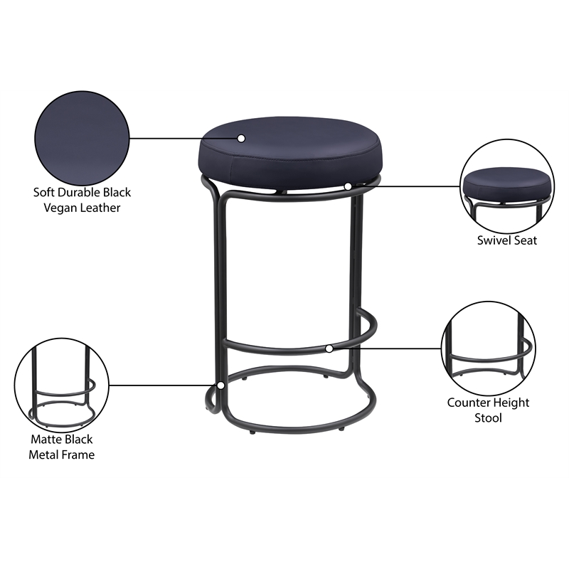 Meridian Furniture Madison Black Vegan Leather Counter Stool (Set of 2)