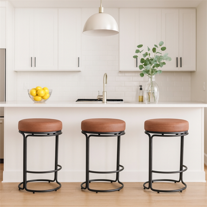 Meridian Furniture Madison Cognac Vegan Leather Counter Stool (Set of 2)