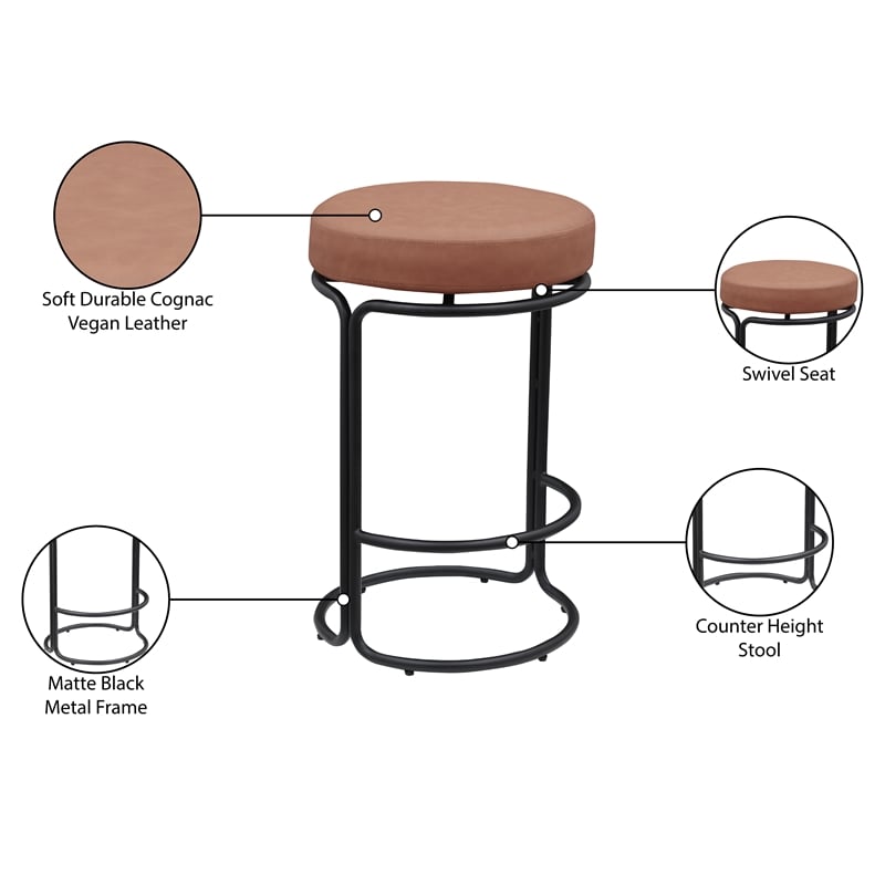 Meridian Furniture Madison Cognac Vegan Leather Counter Stool (Set of 2)