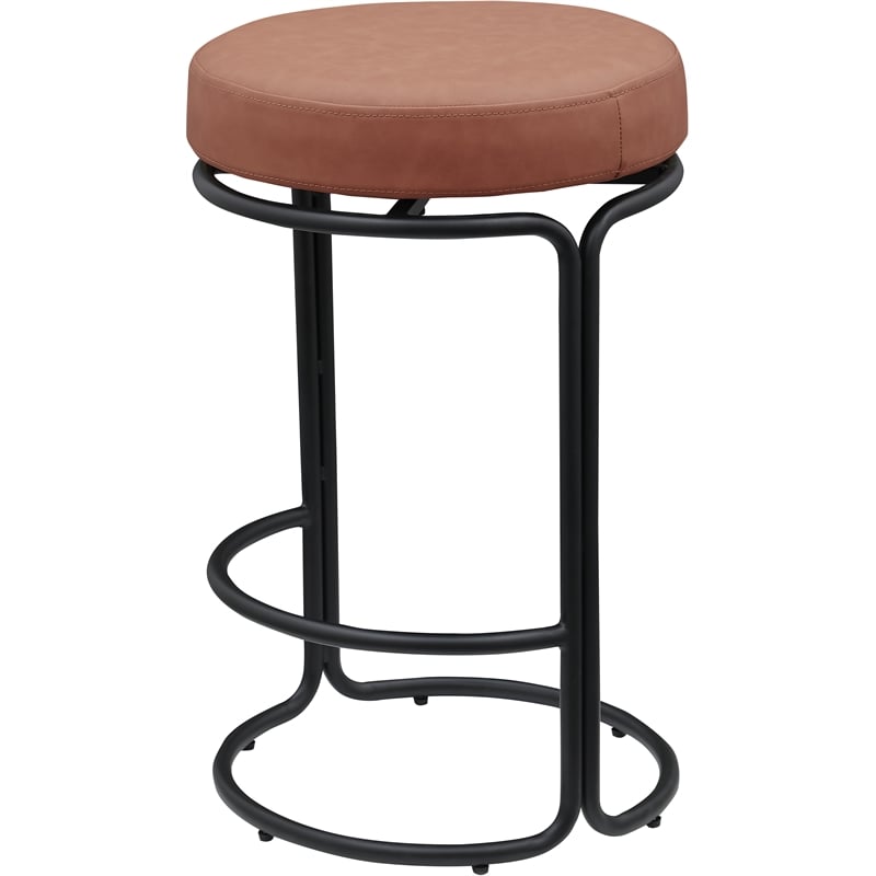 Meridian Furniture Madison Cognac Vegan Leather Counter Stool (Set of 2)