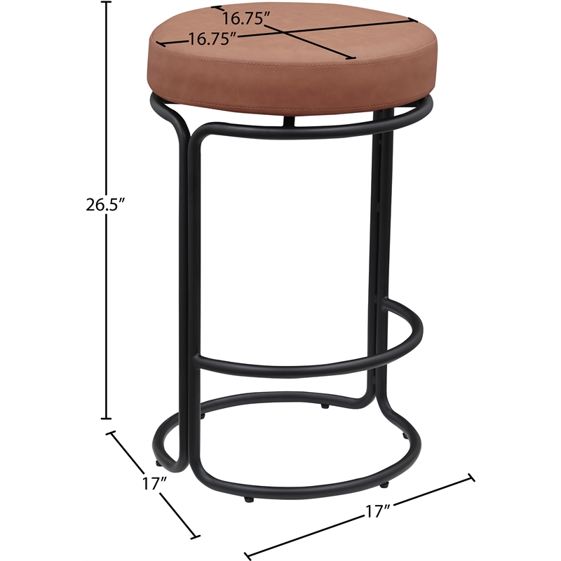 Meridian Furniture Madison Cognac Vegan Leather Counter Stool (Set of 2)