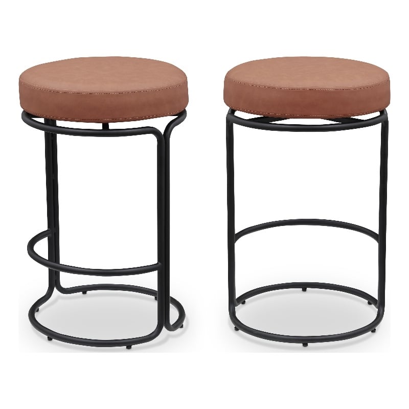 Meridian Furniture Madison Cognac Vegan Leather Counter Stool (Set of 2)