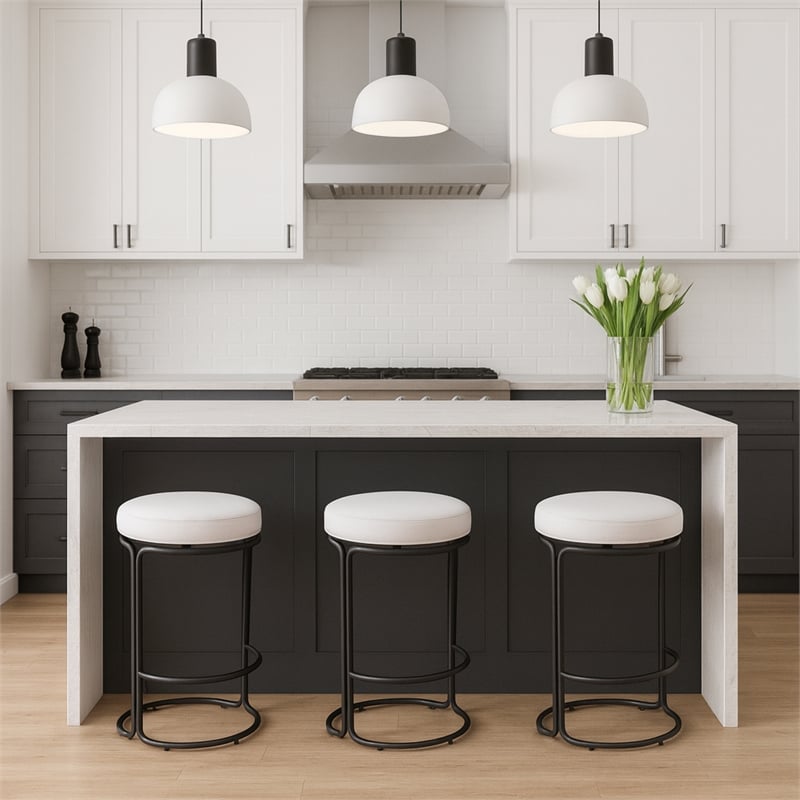 Meridian Furniture Madison Cream Vegan Leather Counter Stool (Set of 2)