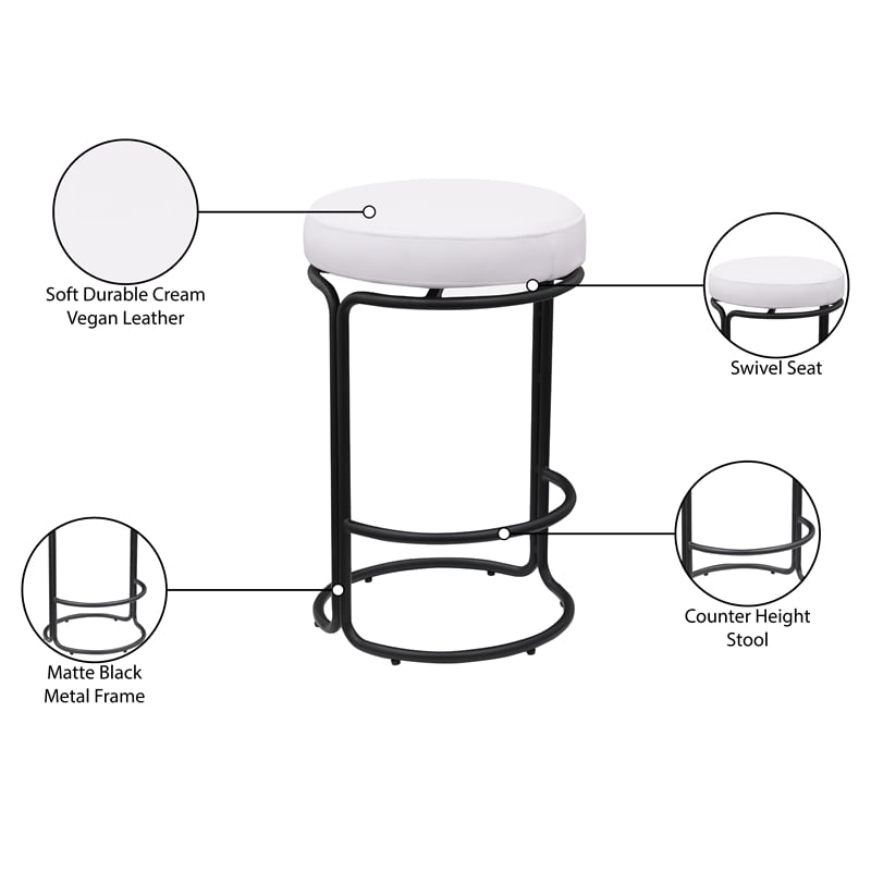 Meridian Furniture Madison Cream Vegan Leather Counter Stool (Set of 2)