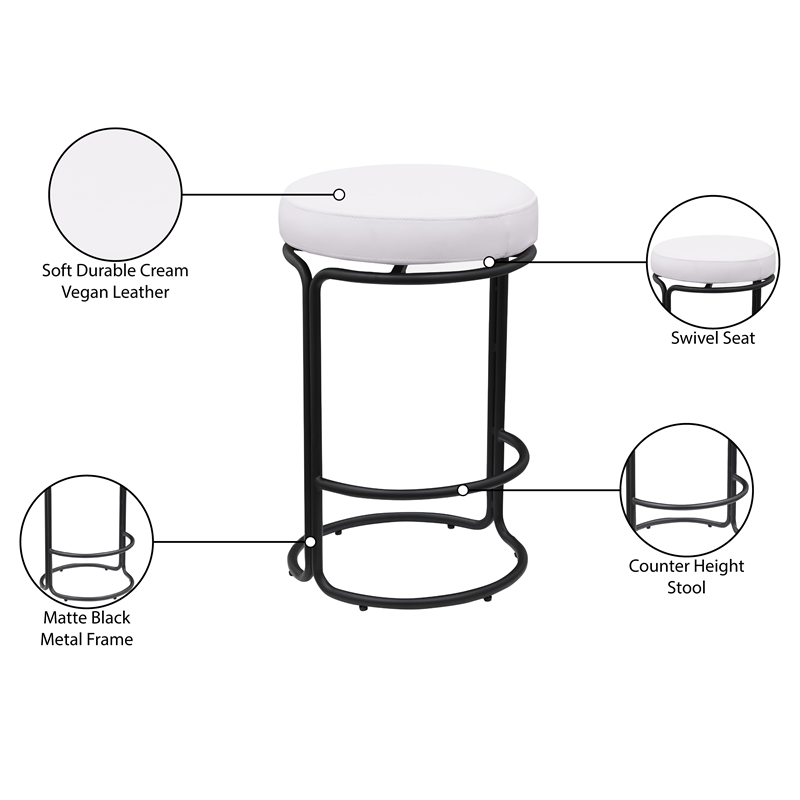 Meridian Furniture Madison Cream Vegan Leather Counter Stool (Set of 2)
