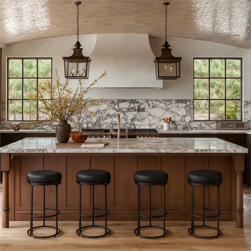 Meridian Furniture Madison Black Vegan Leather Bar Stool (Set of 2)