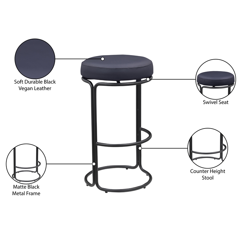 Meridian Furniture Madison Black Vegan Leather Bar Stool (Set of 2)