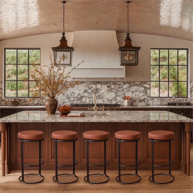 Meridian Furniture Madison Cognac Vegan Leather Bar Stool (Set of 2)