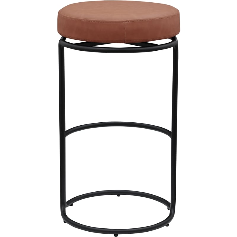 Meridian Furniture Madison Cognac Vegan Leather Bar Stool (Set of 2)