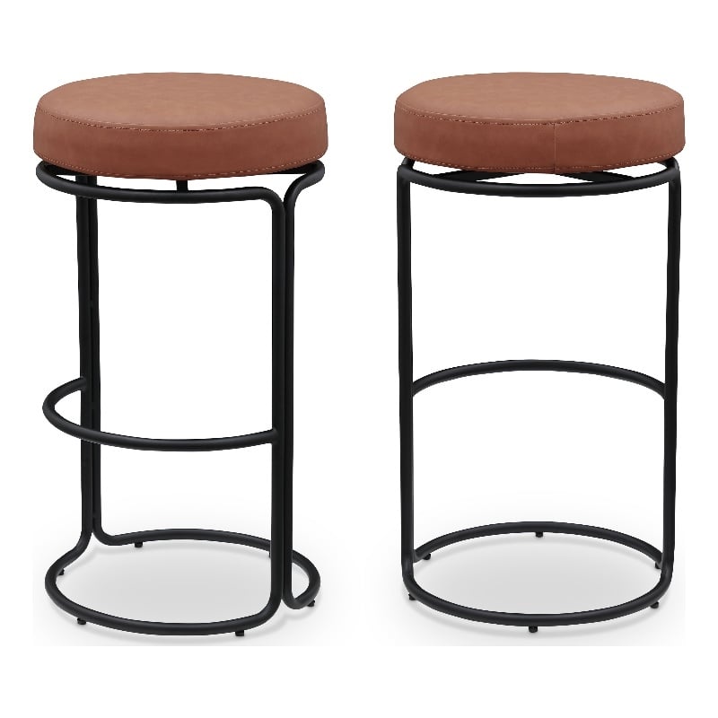Meridian Furniture Madison Cognac Vegan Leather Bar Stool (Set of 2)