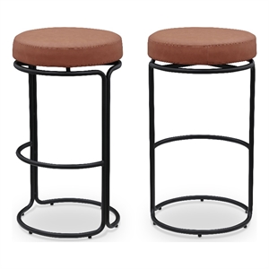Meridian Furniture Madison Cognac Vegan Leather Bar Stool (Set of 2)