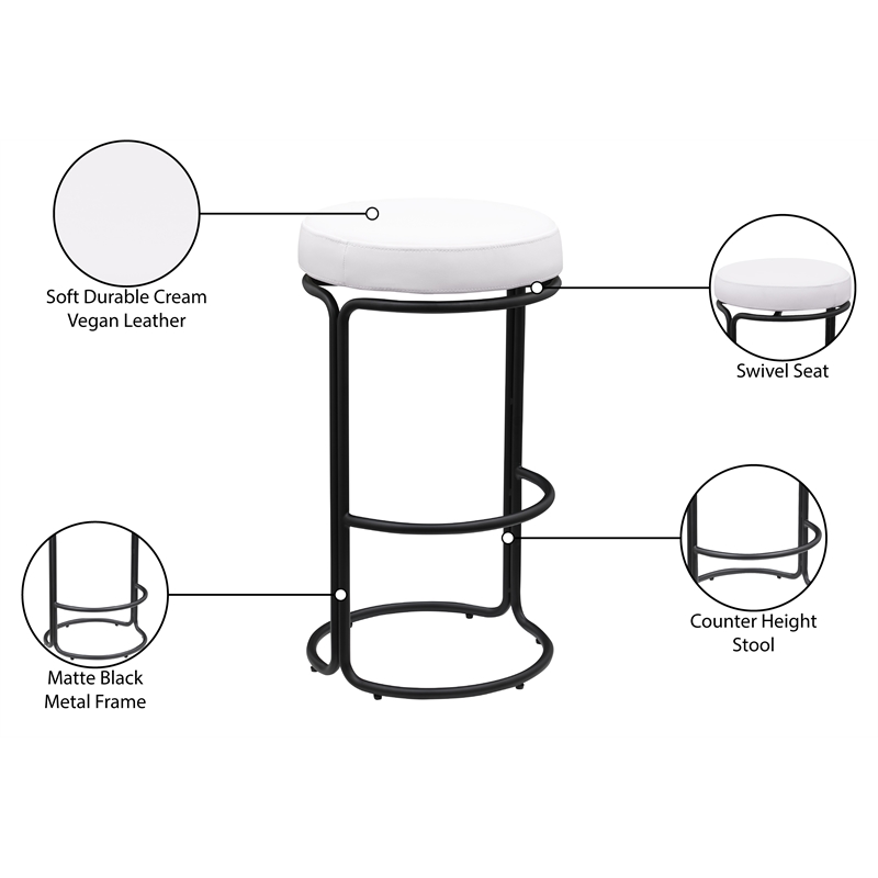 Meridian Furniture Madison Cream Vegan Leather Bar Stool (Set of 2)