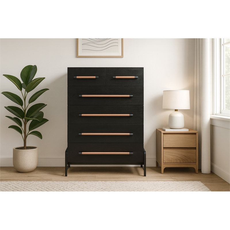 Meridian Furniture Kaya Black Chest with Vegan Leather Upholstered Handles