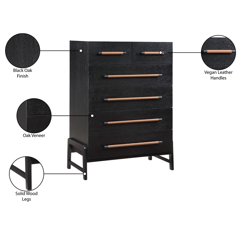 Meridian Furniture Kaya Black Chest with Vegan Leather Upholstered Handles