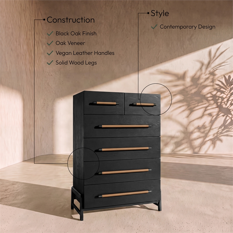 Meridian Furniture Kaya Black Chest with Vegan Leather Upholstered Handles