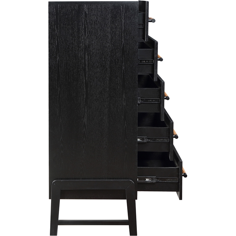 Meridian Furniture Kaya Black Chest with Vegan Leather Upholstered Handles