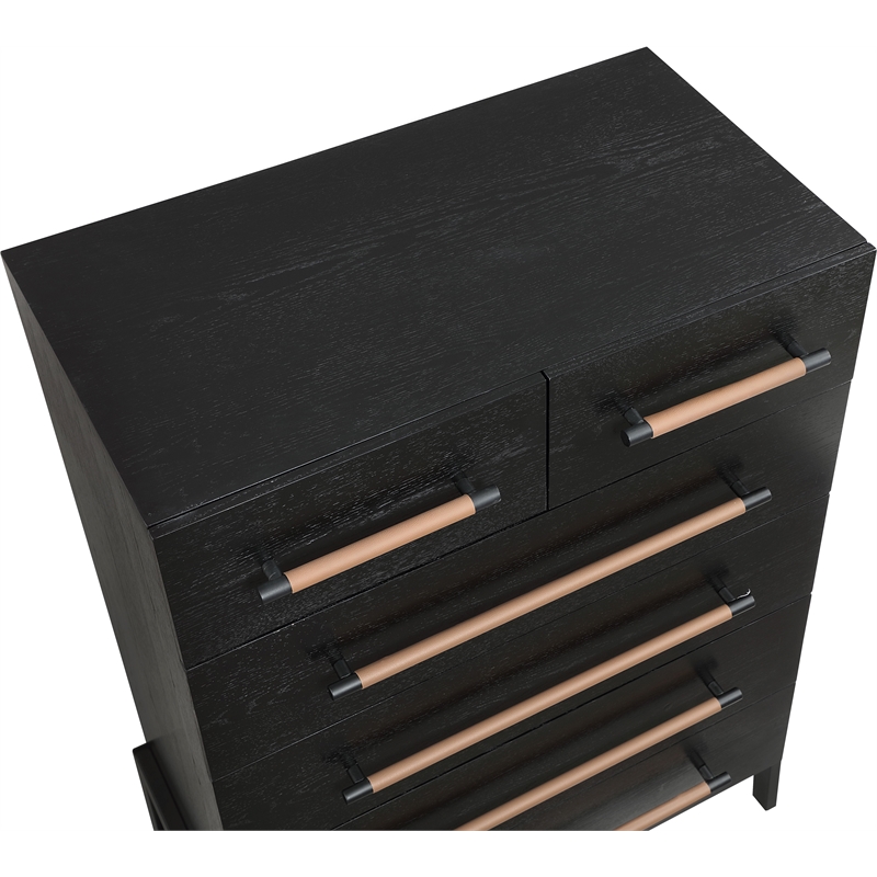 Meridian Furniture Kaya Black Chest with Vegan Leather Upholstered Handles