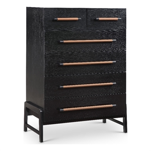 meridian furniture kaya black chest with vegan leather upholstered handles