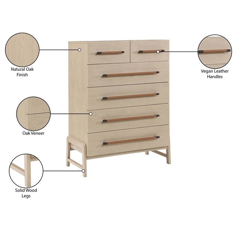 Meridian Furniture Kaya Natural Chest with vegan Leather Upholstered Handles