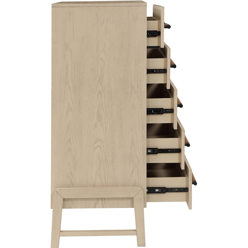 Meridian Furniture Kaya Natural Chest with vegan Leather Upholstered Handles