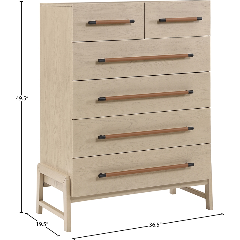 Meridian Furniture Kaya Natural Chest with vegan Leather Upholstered Handles