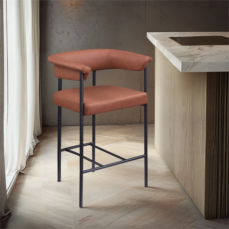 Meridian Furniture Malin Cognac Vegan Leather Counter Stool (Set of 2)