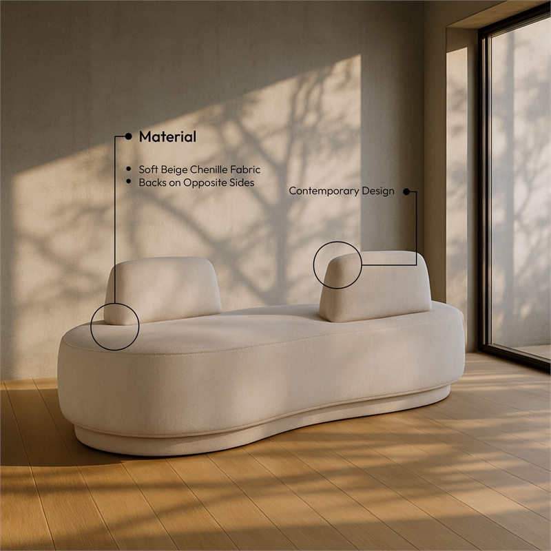 Meridian Furniture Argyle Beige Chenille Fabric Chaise/Loveseat