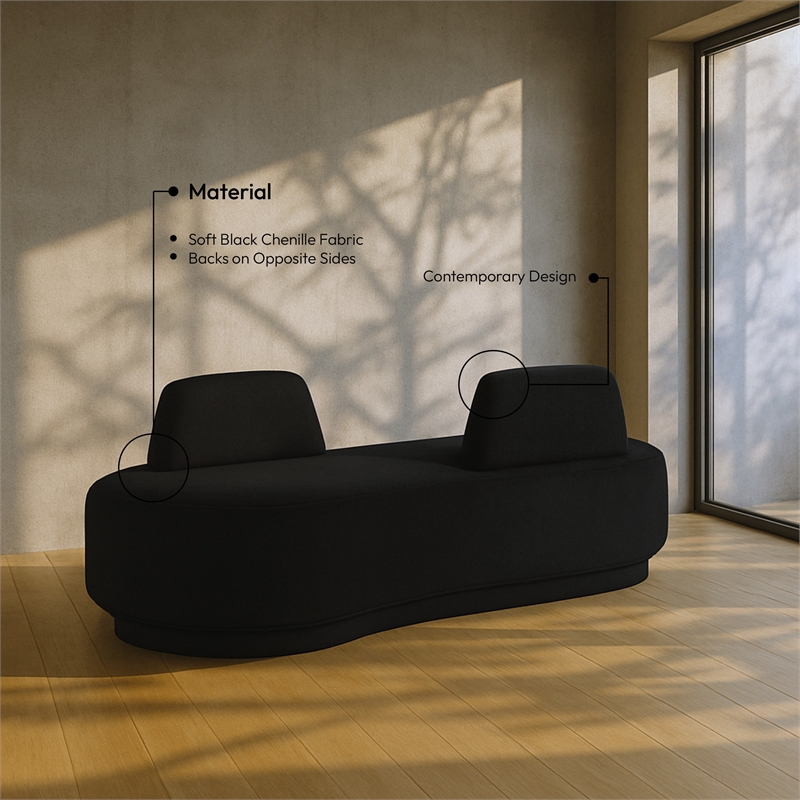 Meridian Furniture Argyle Black Chenille Fabric Chaise/Loveseat