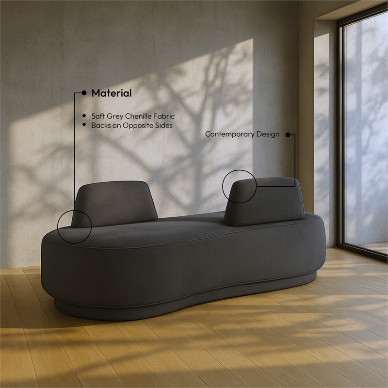 Meridian Furniture Argyle Grey Chenille Fabric Chaise/Loveseat