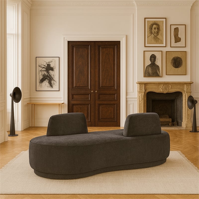 Meridian Furniture Argyle Grey Chenille Fabric Chaise/Loveseat