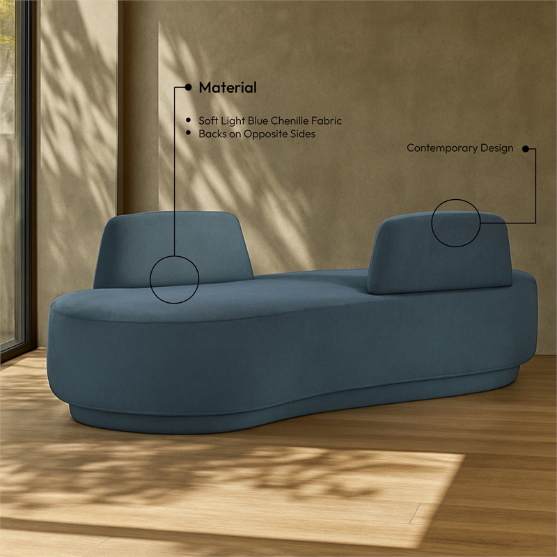 Meridian Furniture Argyle Light Blue Chenille Fabric Chaise/Loveseat