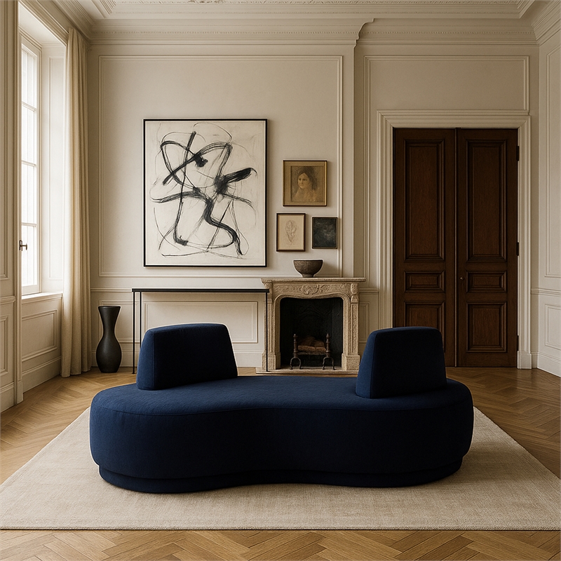 Meridian Furniture Argyle Navy Chenille Fabric Chaise/Loveseat