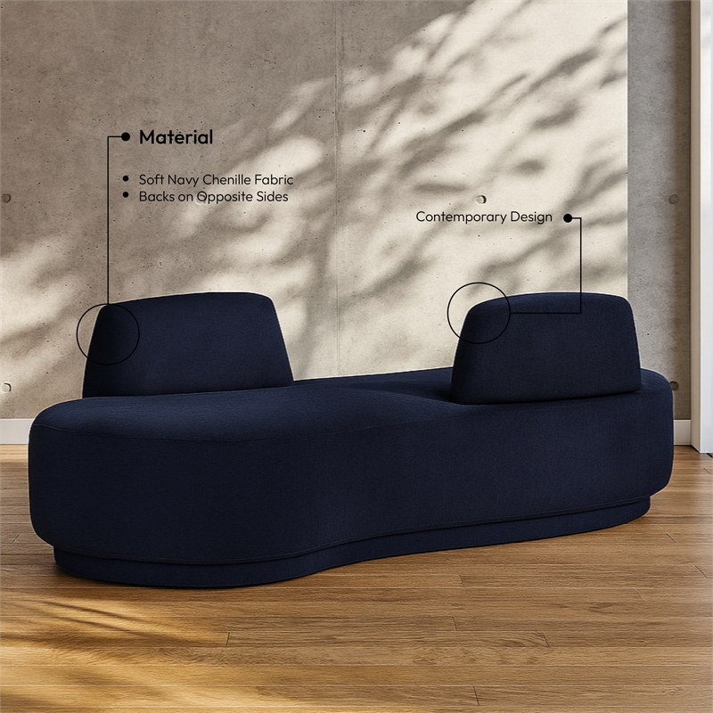 Meridian Furniture Argyle Navy Chenille Fabric Chaise/Loveseat