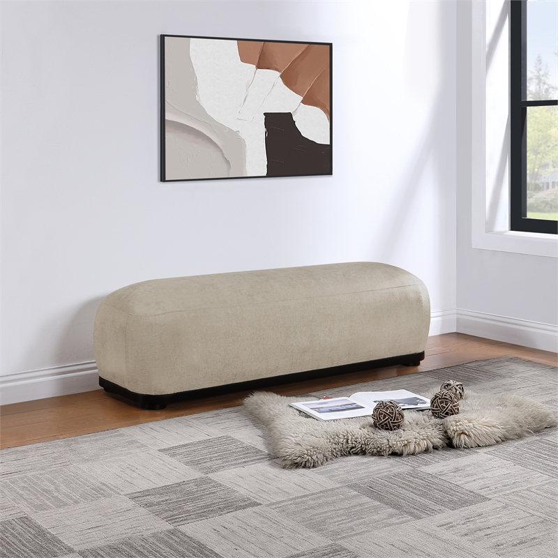 Meridian Furniture Calum Beige Chenille Fabric Bench