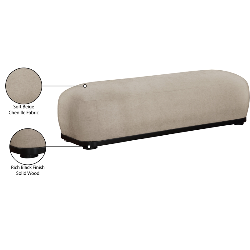 Meridian Furniture Calum Beige Chenille Fabric Bench