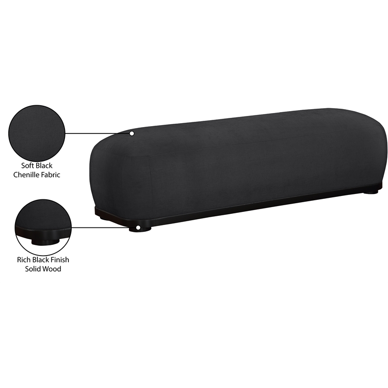 Meridian Furniture Calum Black Chenille Fabric Bench