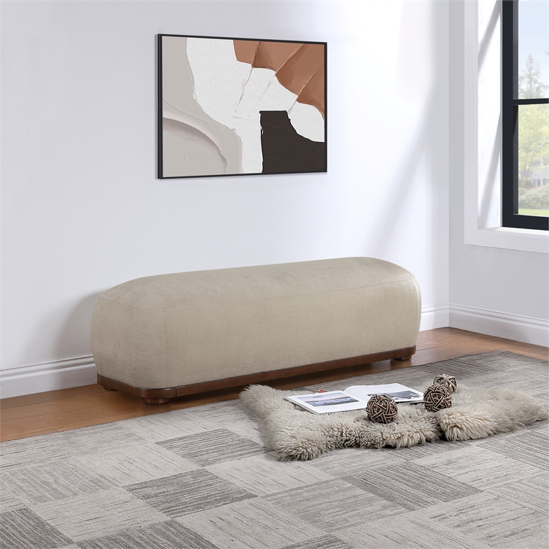Meridian Furniture Calum Beige Chenille Fabric Bench