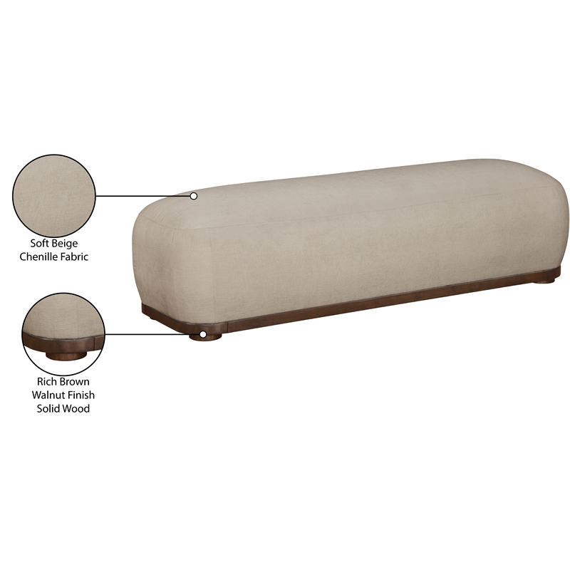 Meridian Furniture Calum Beige Chenille Fabric Bench