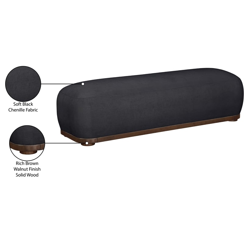 Meridian Furniture Calum Black Chenille Fabric Bench