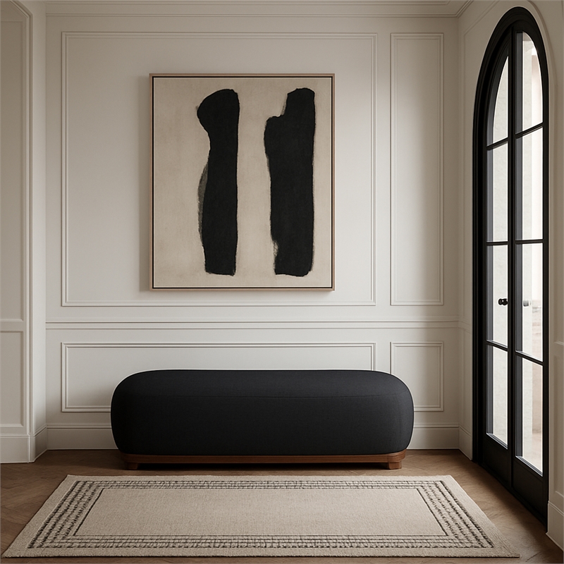 Meridian Furniture Calum Black Chenille Fabric Bench