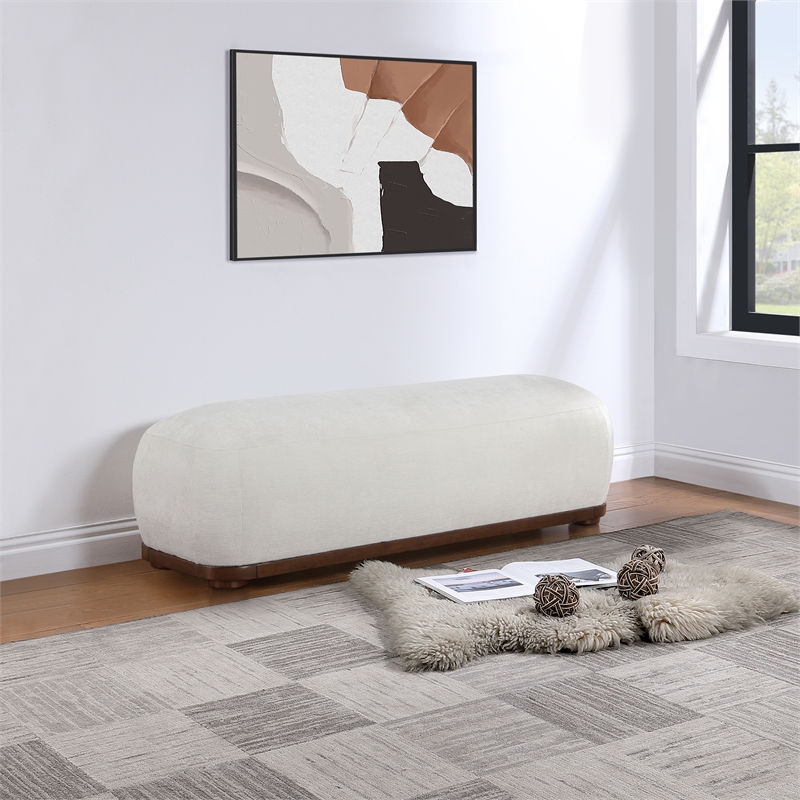Meridian Furniture Calum Cream Chenille Fabric Bench