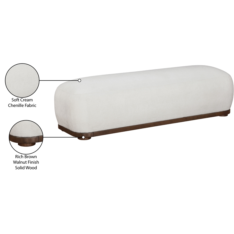 Meridian Furniture Calum Cream Chenille Fabric Bench